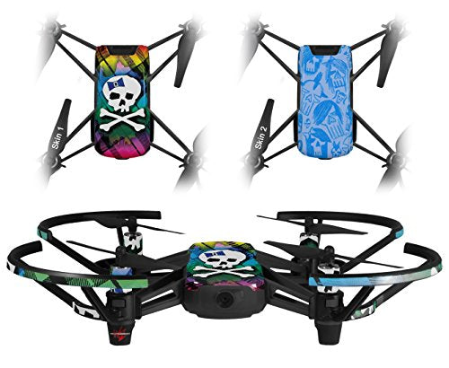 Skin Decal Wrap 2 Pack Compatible with DJI Ryze Tello Rainbow Plaid Skull Drone NOT Included