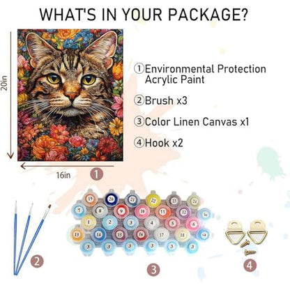 xackcme Paint by Numbers for Adults Cat - Cat Paint by Number on Canvas - color: MT12873