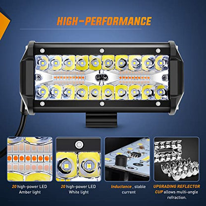 Nilight 6.5inch Amber White Strobe 6 Modes 120W LED Pod Light - color: Amber&White 6 Modes