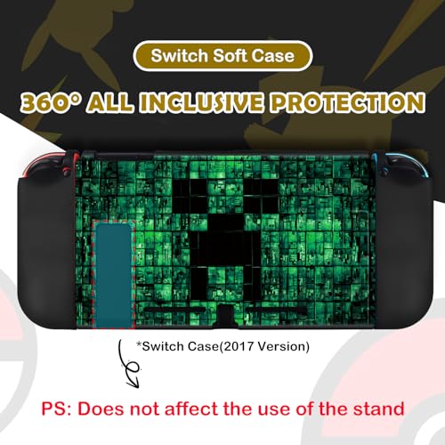 DLseego My World MC Protective Case for Switch New Model, Dockable Soft Shell Cute Cover Case for Joycon Controller with 4PCS Thumb Grips Caps - Green Switch - color: Green Switch