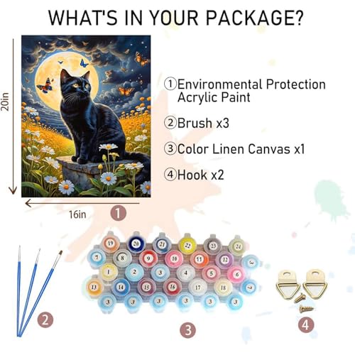 Black Cat Paint by Numbers for Adults - Cat Paint by Number on Canvas - color: MT13394