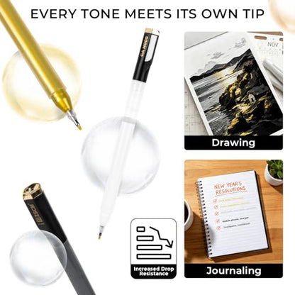 ZSCM 7 Extra-Large Capacity Black Gold Silver White Gel Pens, Fine Point