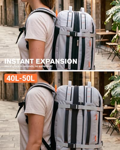 Tolaccea Travel Backpack 40-50L, 16" Laptop Carry On Duffle for Travel Work - color: Light Gray