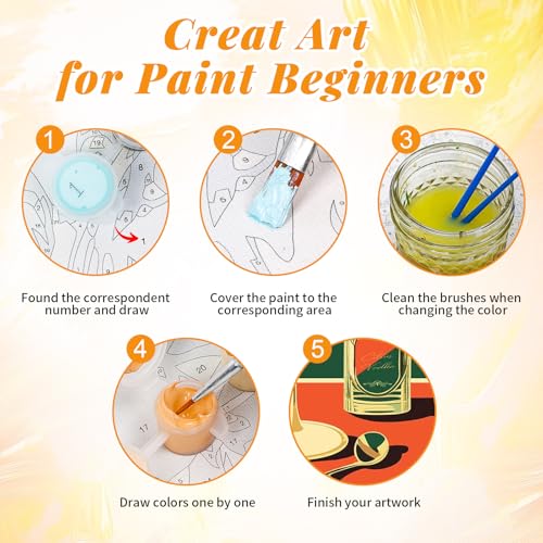 4 Pack Framed Paint by Numbers Kit for Adults, Retro Cocktail , 8 x 12 Inch - color: TRTDOP4F104