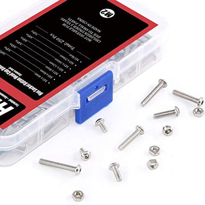 Hilitchi 250-Piece [M3] Stainless Steel Hex Socket Button Head Cap Bolts Screws Nuts Assortment Kit (M3) - color: M3