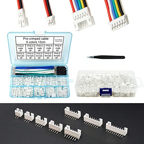 PH 2.0 Connectors Pre-Crimped Cable and Right Angle Sockets Kit Bundle Compatible with JST-PH2.0mm