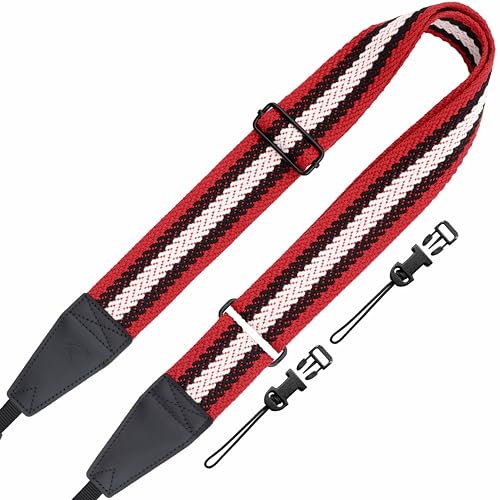 Padwa Lifestyle Extra Long Adjustable Camera Strap for Photographers - 2" Wide Full Grain Cowhide Leather Ends Camera Straps with Quick Release for All Cameras,Binoculars(Stripe Black Red White) - color: Z# - Stripe Black Red, size: Adjustable 38~66 inch