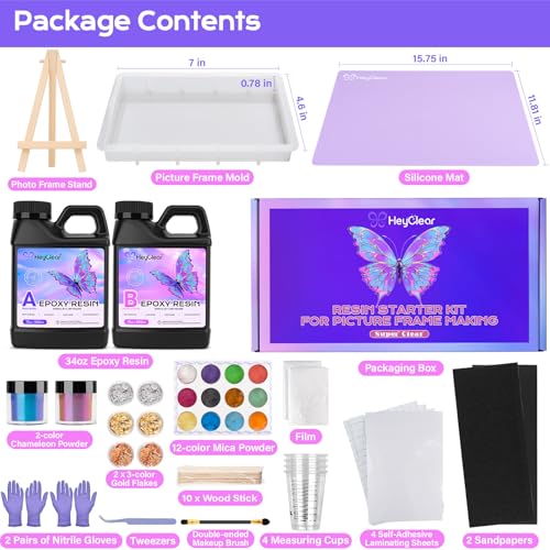 HeyClear 34oz Epoxy Resin Picture Frame Silicone Mold Kit -DIY Photo Gifts - size: 34 oz Frame Kit