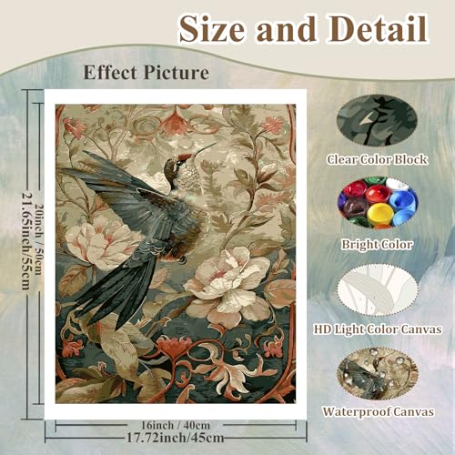 Paint by Numbers Flowers, Wildflowers Paint by Numbers for Adults 16x20 in - color: Hummingbird 2