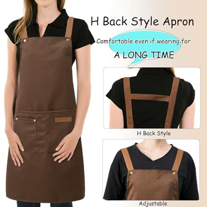 DILLMAN Art Aprons for Men Women H Back Straps Chef Apron with Pockets - color: Brown
