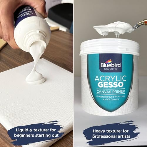 BLUEBIRD Studio Acrylic Gesso - 17 Fl Oz / 500ML + Studio Acrylic Paint Tube - Black 6.76 Fl Oz / 200ML