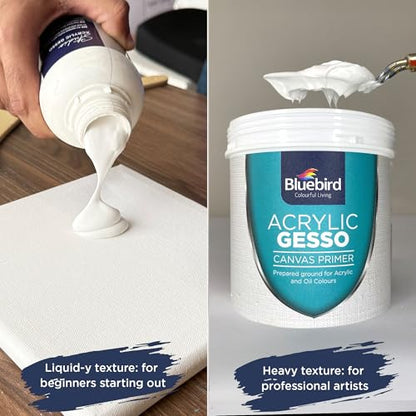 BLUEBIRD Studio Acrylic Gesso - 17 Fl Oz / 500ML + Studio Acrylic Paint Tube - Black 6.76 Fl Oz / 200ML