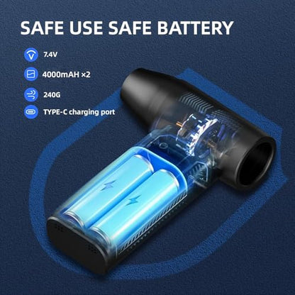 Electric Compressed Air Duster Vacuum Cleaner, LED Light 180000 RPM 5-Speed Handheld Mini Blower Storage Bag PC Cleaning Kit USB-C Rechargeable for Keyboard Home Outdoor Car BBQ Grill