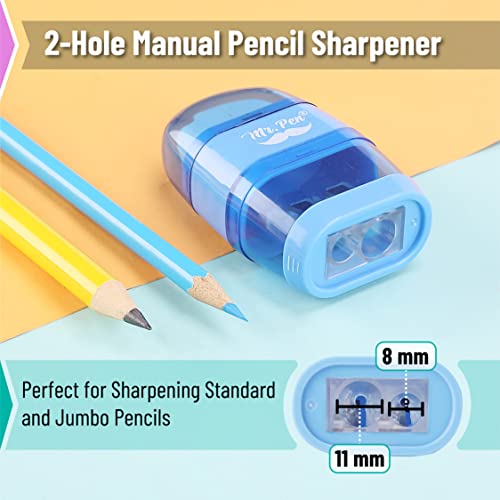 Mr. Pen- Pencil Sharpener & Eraser, 4 Pack - color: Red, Purple, Blue, Green, size: 4 Pack