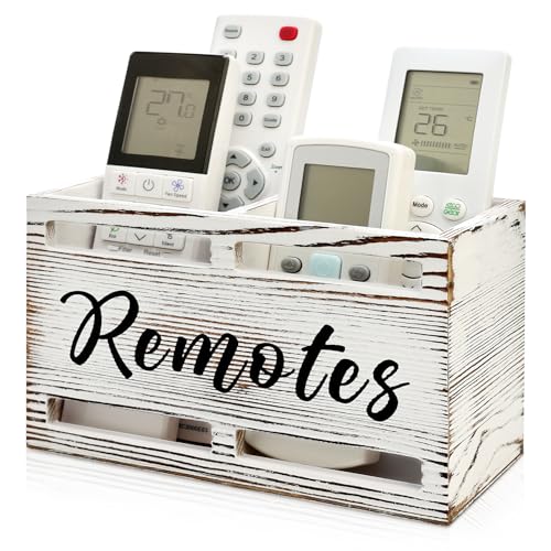 Wooden TV Remote Control Holder Wall Mount Remote Caddy Organizer for Table - color: Rustic White, size: 2 Slot