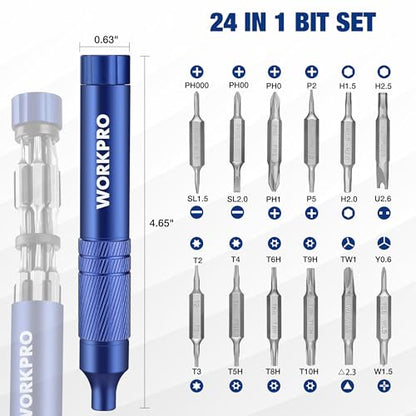 WORKPRO 24 in 1 Multi Bit Mini Screwdriver Set Magnetic, Blue - color: Blue