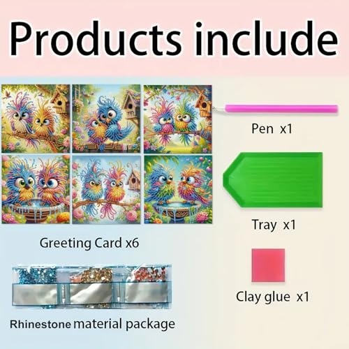 DDGYP 6 PCS Paper Folding DIY Diamond Art Greeting Cards Kit with Envelopes - color: Owl