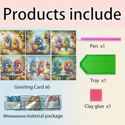 DDGYP 6 PCS Paper Folding DIY Diamond Art Greeting Cards Kit with Envelopes - color: Owl
