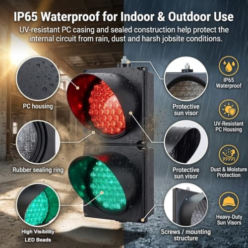 8 Inch LED Traffic Light, Red Green Stop/Go Lamp with Button Control