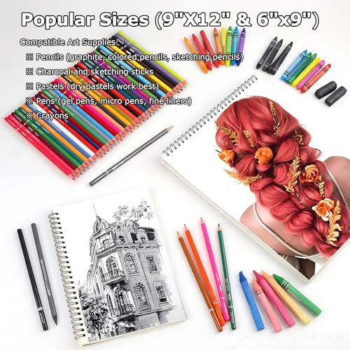6" x 9" Sketch Book, 6-Pack 50 Sheets 68lb/100gsm, Spiral Bound Sketchbook - size: 6" x 9"(Pack of 6)