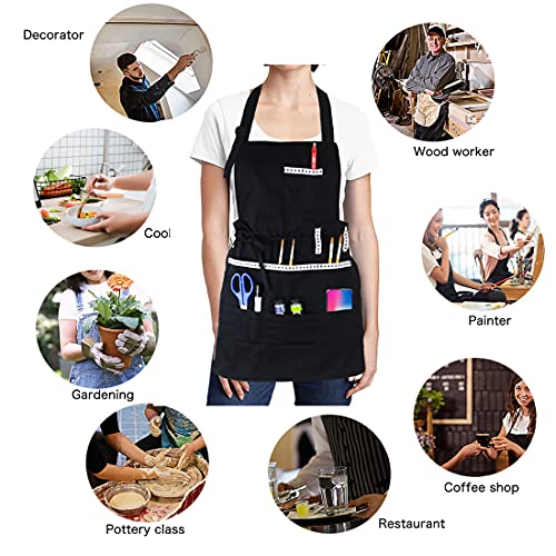 FreeNFond Artist Apron for Arts Women Men Canvas Painting Aprons - color: Black