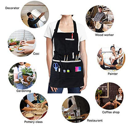 FreeNFond Artist Apron for Arts Women Men Canvas Painting Aprons - color: Black