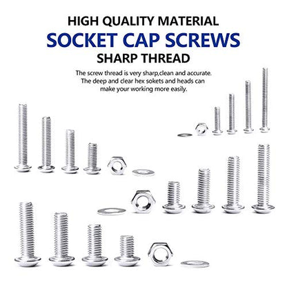 NINDEJIN 880 PCS M2 M3 M4 M5 Hex Socket Button Head Screws Bolts Nuts Kit - size: 880 Hex Round Head Socket Screws Nuts