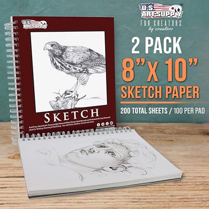 U.S. Art Supply 8"x10" Sketch Book Pad, Spiral Bound 100 Sheets Each,2-Pack - size: 8.0-x-10-inch