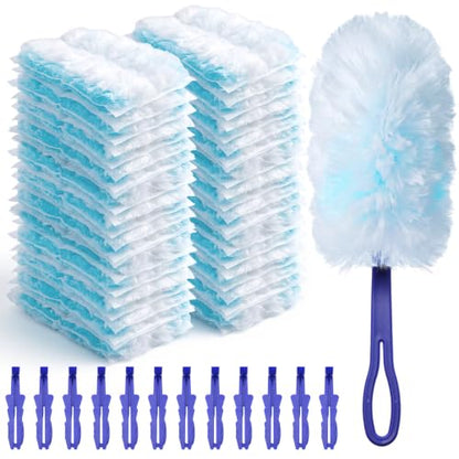 Yaomiao 100 Pcs Duster Refills with 20 Replacement Handle, Blue - color: Blue