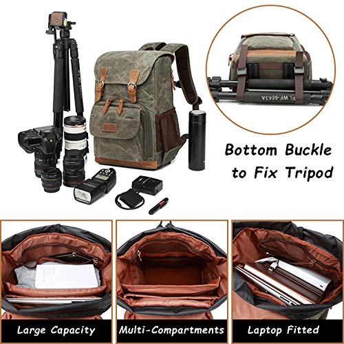 UBAYMAX Canvas Camera Backpack for Canon Nikon Sony DSLR SLR Waterproof - color: Olive