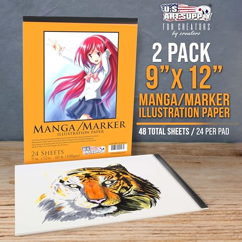 U.S. Art Supply 9" x 12" Premium Manga Marker Paper Pad, 48 Sheets, 2 Pack - size: 9" x 12"