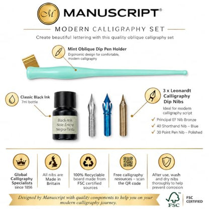 MANUSCRIPT Modern Calligraphy Oblique Set, Mint Holder, 3 Nibs - color: Multi Color