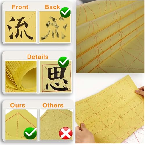Chinese Calligraphy Practice Paper 180 Sheets, 40gsm Xuan Rice Paper with 7cm Grid for Chinese Brush Writing, Kanji & Japanese Shodo, Ideal for Students and Beginners - size: 180 sheet