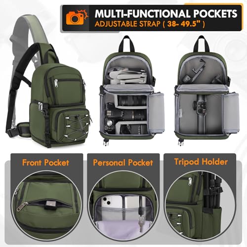 RAINSMORE Camera Sling Bag, Small Dslr/Mirrorless Camera Bag & Case - color: Army Green