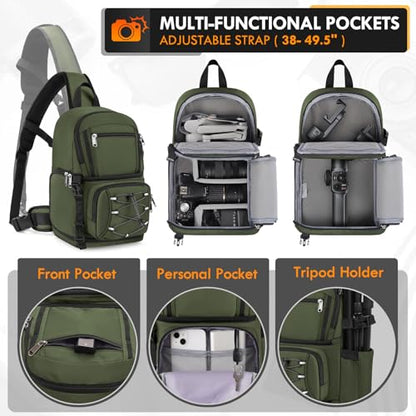RAINSMORE Camera Sling Bag, Small Dslr/Mirrorless Camera Bag & Case - color: Army Green