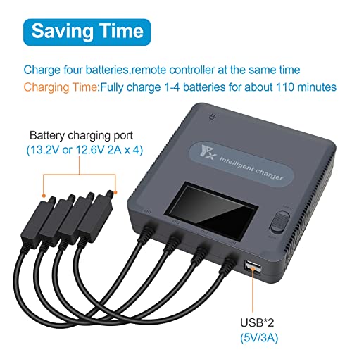 Hanatora LCD Display Battery Charger for DJI Air 2S,Mavic Air 2 Drone and Remote Controller, 6 in 1 Rapid Multi Parallel Charging Hub Accessories
