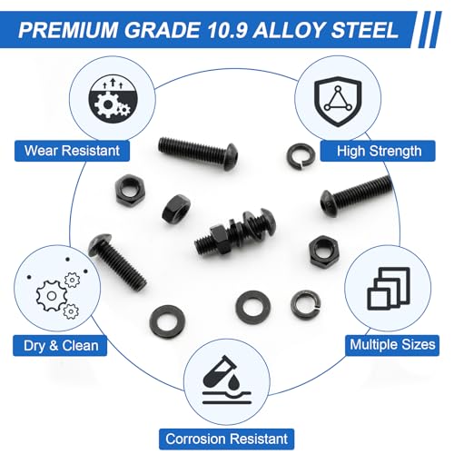 192Pcs UIETUIL M6 Hex Socket Button Head Screws Kit, M6x8-35mm, 10.9 - size: M6 Button 10.9 - 192PCS