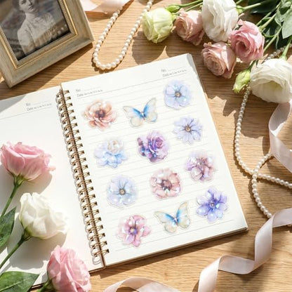 120Pcs Glitter Shiny Flower Stickers for Bullet Journaling Decoupage - color: Empty Flower Yang Flame