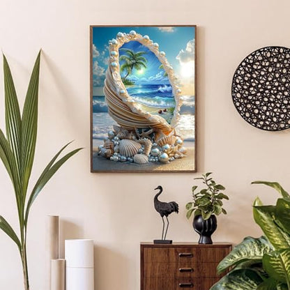 Gemozaic Beach Diamond Painting Kits for Adults, Seaside Shell Diamond Art - color: G9148