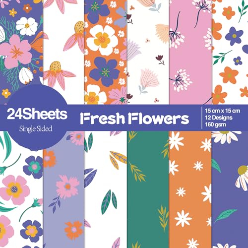 6x6" Cardstock Single Sided Scrapbooking,Craft Decorative Scrap Book Paper - color: 24sheets-fresh flowers