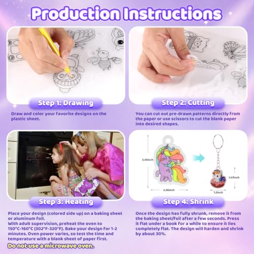 Funtopia 185pcs Shrinking Craft Kit for Kids, Glow in the Dark Keychain Kit - color: Glow in the Dark
