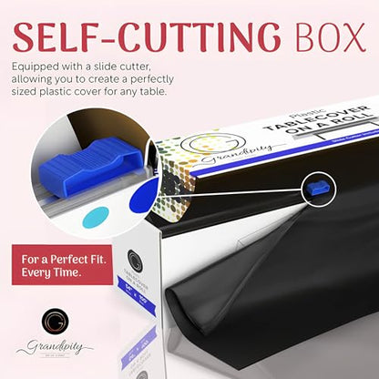 Grandipity Plastic Table Cloth Roll - 54in x 100 Ft. Table Cover Black - color: Black, size: 1200" x 54" (Rectangular)