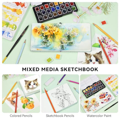 Lightwish Square Watercolor Journal,100% Cotton 24 Sheets Hot Press - color: Light Green