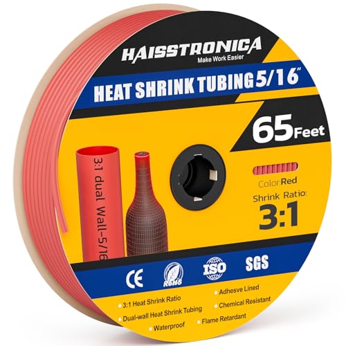haisstronica 65Ft 3:1 Heat Shrink Tubing Roll 5/16" Red - color: Red, size: 5/16inch