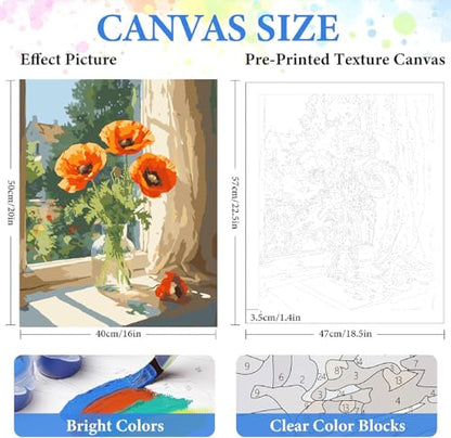 ZRIZQ Paint by Numbers Kit for Adults Beginner,Flowers,16x20 - color: 16"X20"Rolled Canvas-Flowers 4