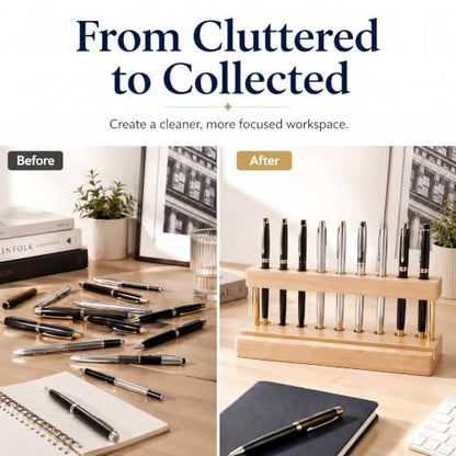 Pen Holder for Desk, Pencil Holder, Pen Display Stand - color: Single-row - Natural Wood