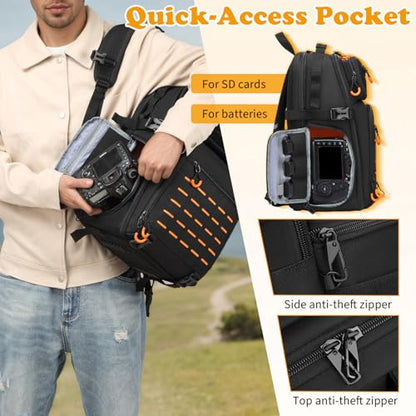 HAMBOLY Professional Camera Bag Backpack for DSLR, SLR & Mirrorless - color: Black + Orange