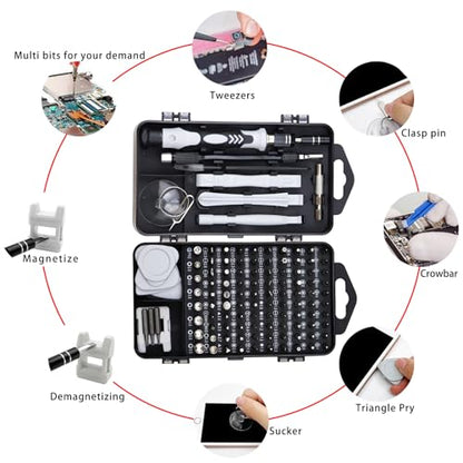 122 in 1 Precision Screwdriver Set Magnetic Professional Computer Repair Tool Kit Small Electronic Screwdriver Set for Phone, PC, Watch, Game Console, Tablet, Camera, Modding, and DIY Projects