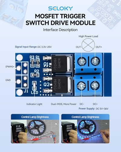 12PCS Dual High-Power MOSFET Trigger Switch Drive Module 0-20KHz PWM Adjustment Electronic Switch Control Board Motor Speed Controller Lamp Brightness Control, DC 5V-36V 400W, 15A (Max 30A) - style: 12PCS