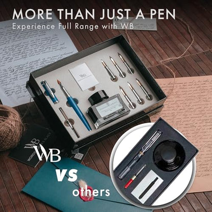 Wordsworth & Black Luxury Calligraphy Pen Set for Writing, 6 Nibs, Blue - color: Blue Chrome